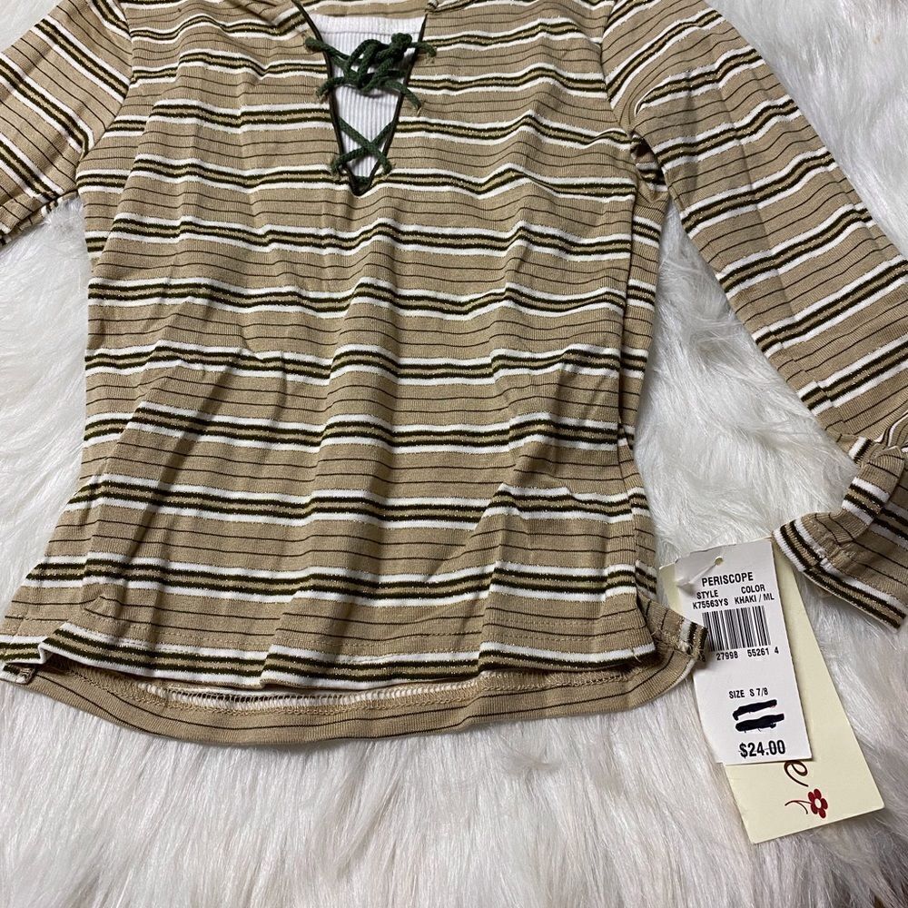 Long Sleeve Tee for Girl Size 7-8 Khaki with Gold NWT